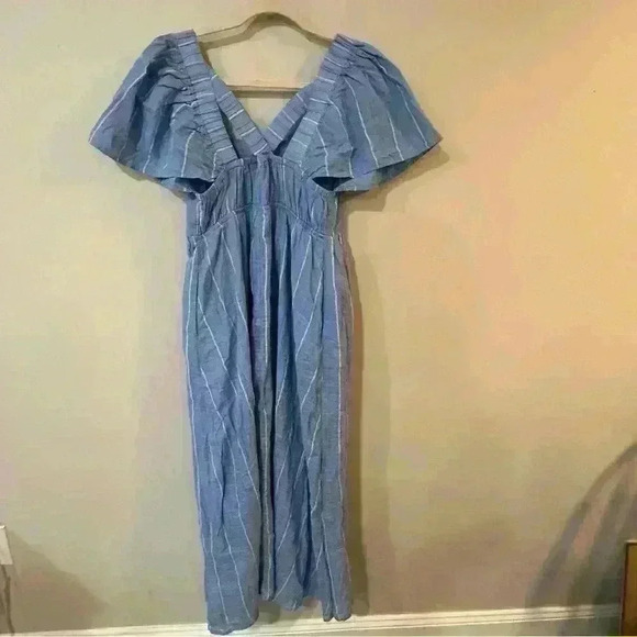 NWOT American Eagle Flutter Sleeve Blue Stripe Midi Maxi Dress Size Medium - Picture 4 of 6